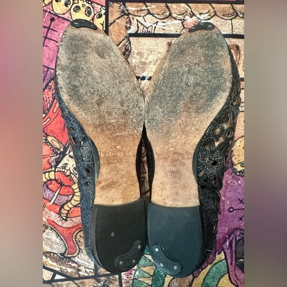 Kate Spade Black Metallic Cutout Flats Size 7
